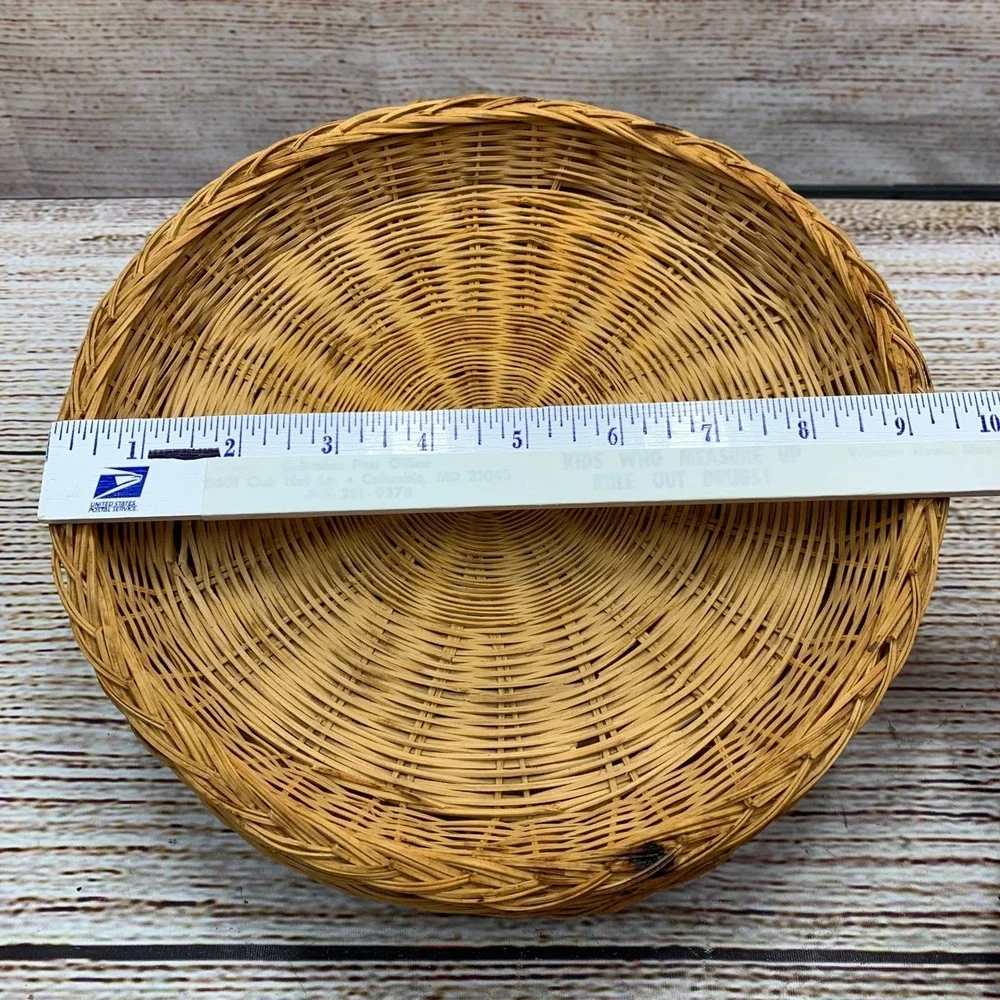 Set of 6 Woven Round Wicker‎ Serving Platters Picknick Plate Holders Natural